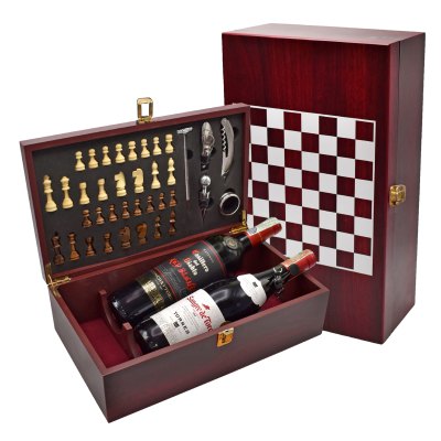 Set de Vino con Ajedrez Caoba Deluxe JC03